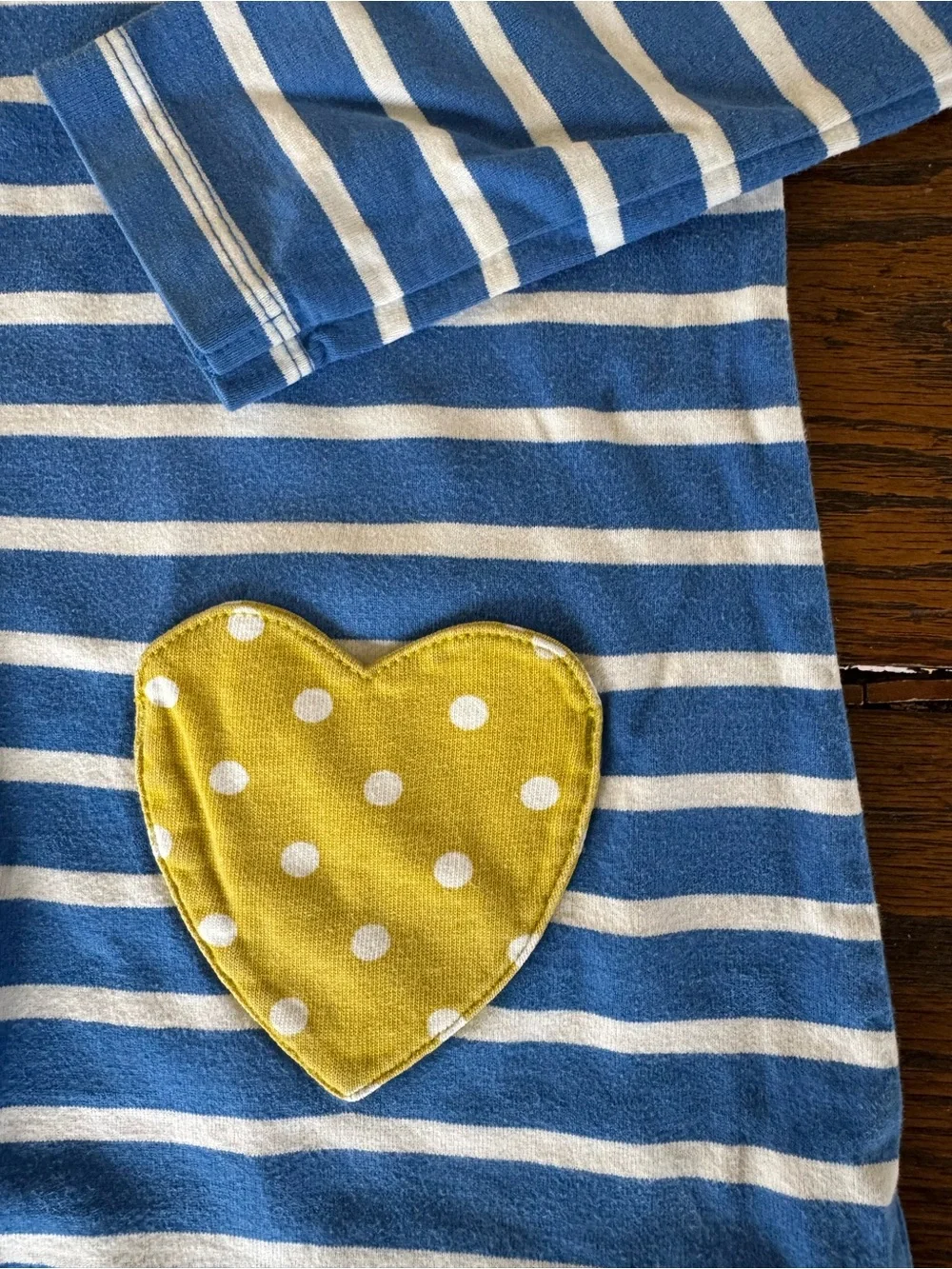 Mini Boden Blue and Yellow Striped Heart Pocket Dress